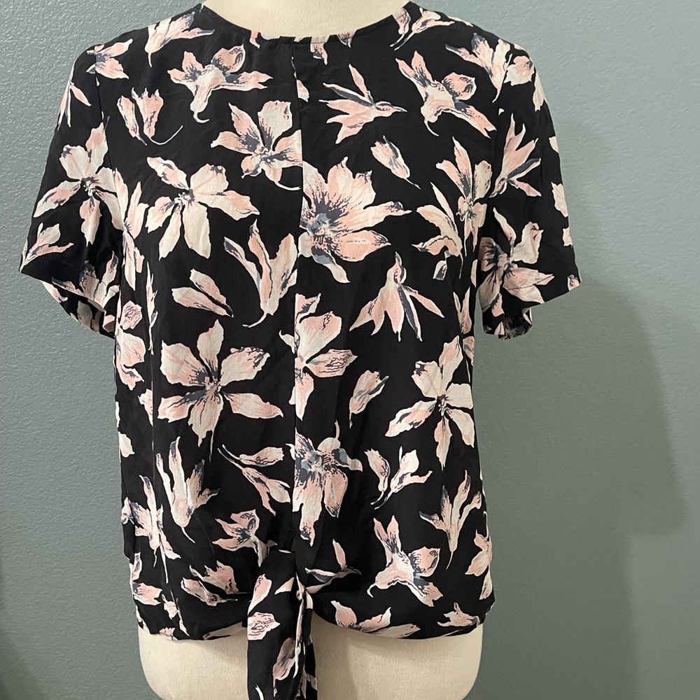 Madewell Black and Pink Floral Blouse